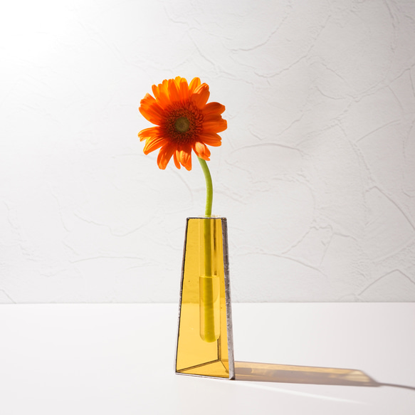 ステンドグラス】一輪挿しの花瓶 試験管 ライトアンバー 一輪挿し