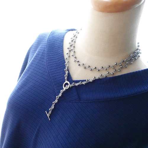 デザイン パールネックレス クリッカー ラリエット ブルー系 眩い輝き！とっても軽い17,61g！天然石テラヘルツ/ラリエット/ロング