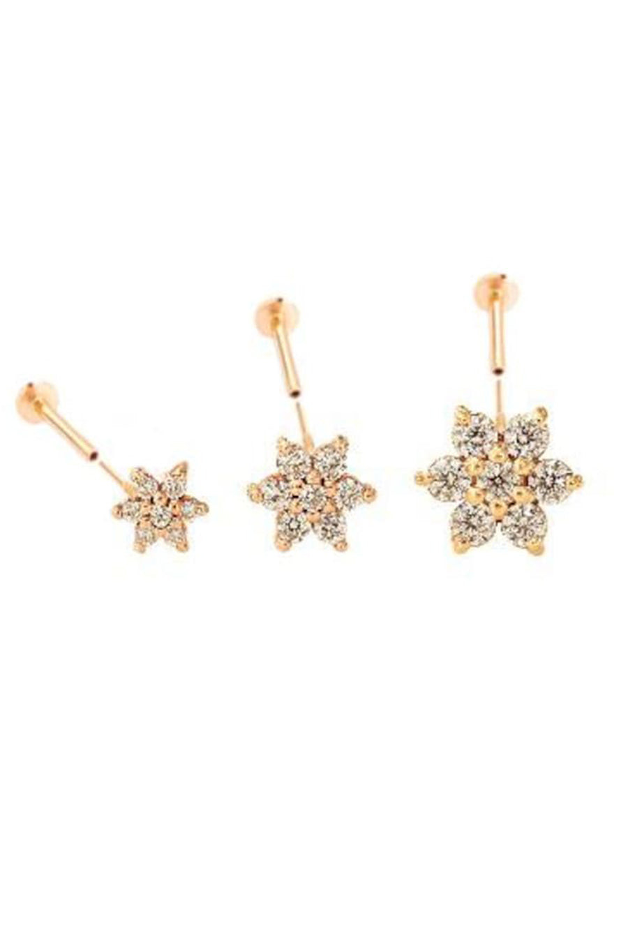 14K金 ゴールド 花 雪片 ヘリックス 軟骨 アンチトラガス アウター インナーコンク イヤリング ピアス ラブレット