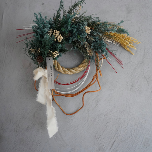 2wayお正月飾り・クリスマスリース④/冬ギフト・インテリア/くすみ