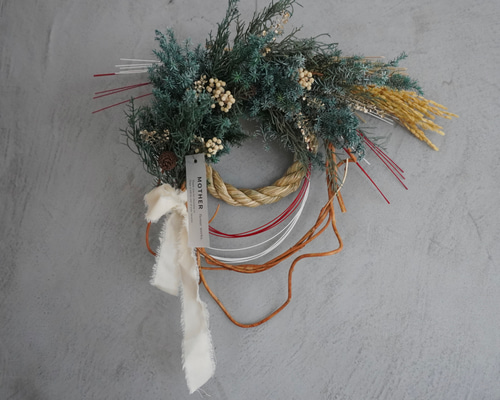 2wayお正月飾り・クリスマスリース④/冬ギフト・インテリア/くすみ