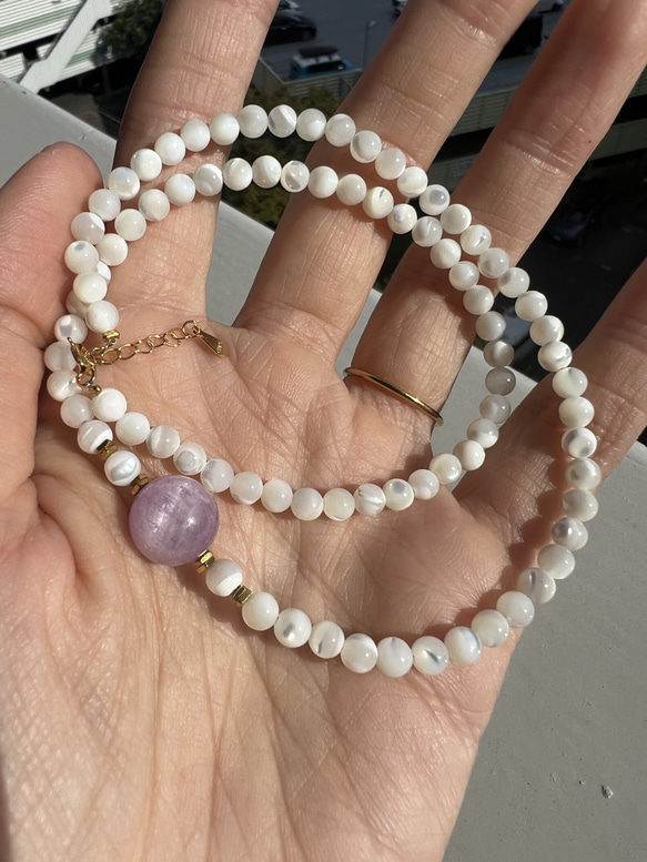 新作 新品未使用 真珠母貝とクンツァイト ネックレス ネックレス 