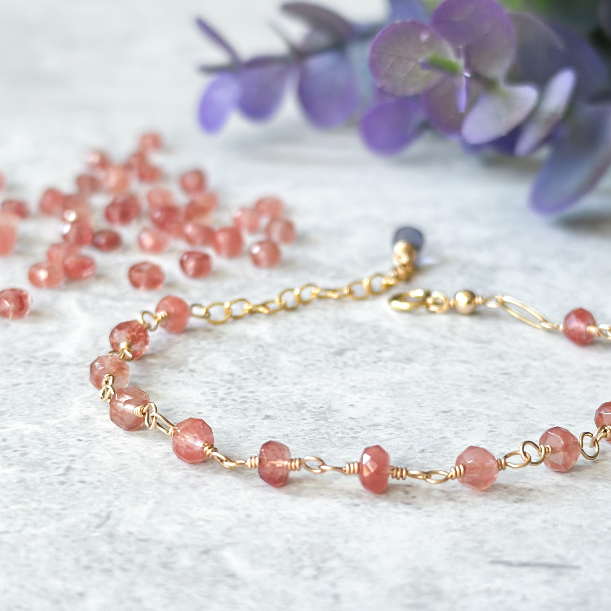 14kgf*ピンクベージュ*アンデシンのブレスレット*アイオライトを添えて 4,845円