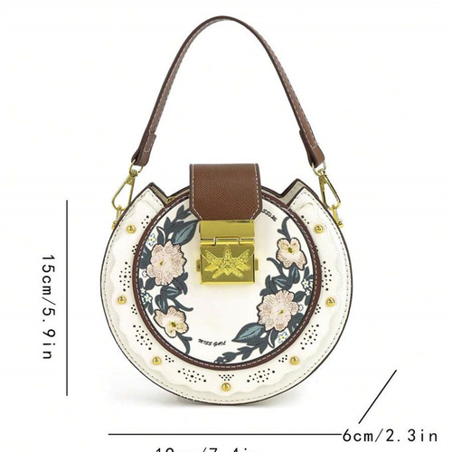 SALE✩.*˚キノコ型×フラワーモチーフ付き ハンドバッグ バッグ 山茶花刺繍 パールハンドル（ハンドバッグ）｜utatane
