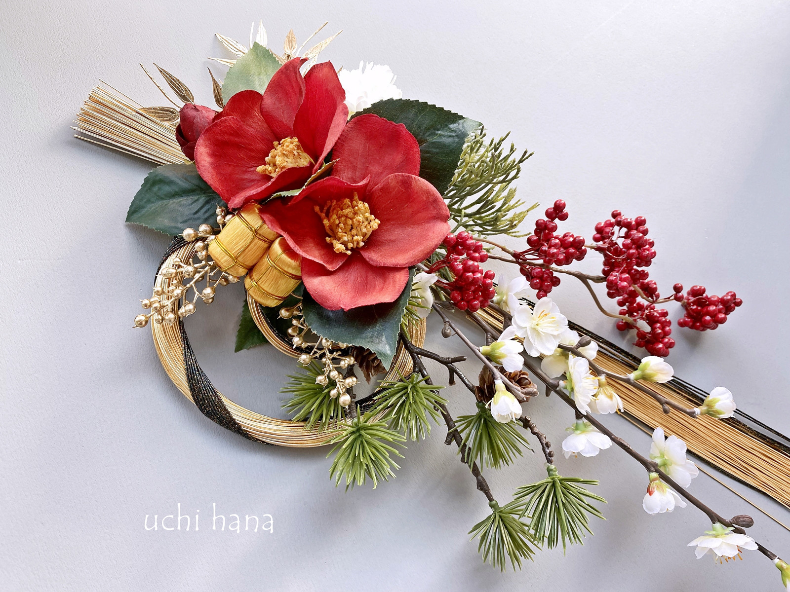 2022　お正月　しめ縄飾り　和モダン　2way　茜椿×カラー　＊187 2022 お正月 しめ縄飾り 和モダン 2way 茜椿×カラー ＊187 正月