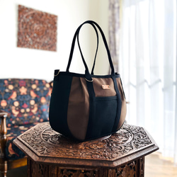 ♥️中♥️ころりんバッグ ショルダーバッグ 茶×黒 倉敷帆布