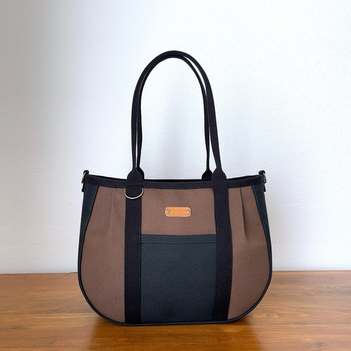 ♥️中♥️ころりんバッグ ショルダーバッグ 茶×黒 倉敷帆布 2way