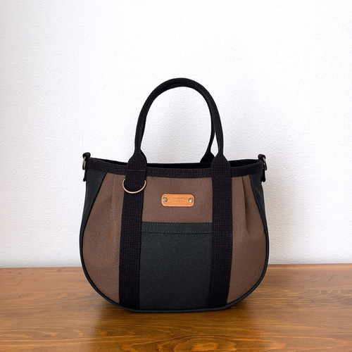 ♥️小♥️ころりんバッグ ショルダーバッグ 倉敷帆布 茶×黒3way