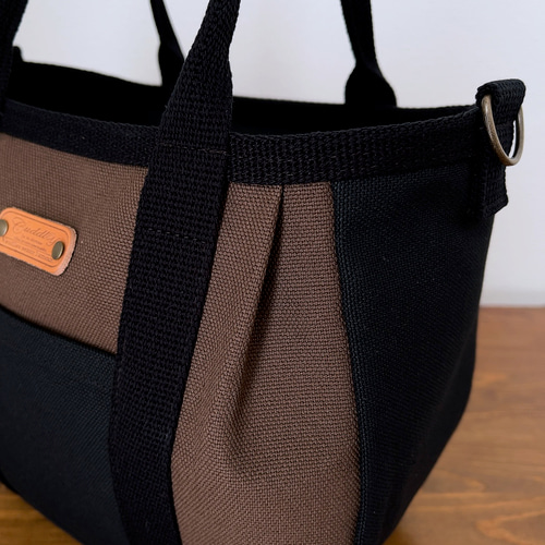 ♥️小♥️ころりんバッグ ショルダーバッグ 倉敷帆布 茶×黒3way