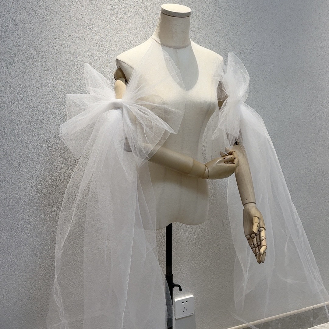 可愛いリボン袖　高級感　取り外し可能　二の腕を隠せる　ボリューム　オーダー可　ブラック/シャンペン色/白など前撮り/2次