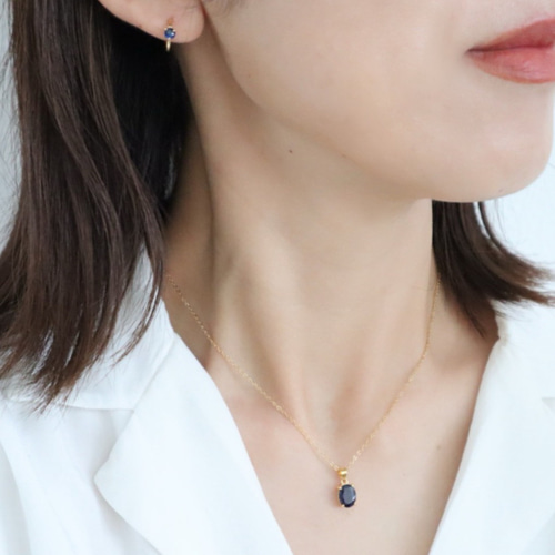 ジュエリーボックス付き＞ ブルーサファイア ネックレス+フープピアス 