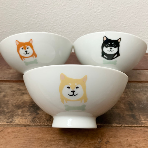 柴犬 顔 キッズ用 茶碗 3色 ☆ 名入れ可 赤柴 黒柴 白柴 10cm 子供用