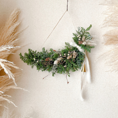 横長ガーランド　リース　スワッグ クリスマススワッグ カウベル ドライフラワー 横長スワッグ