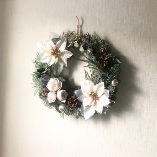 ポインセチアのホワイトゴールド クリスマスリース アーティフィシャル