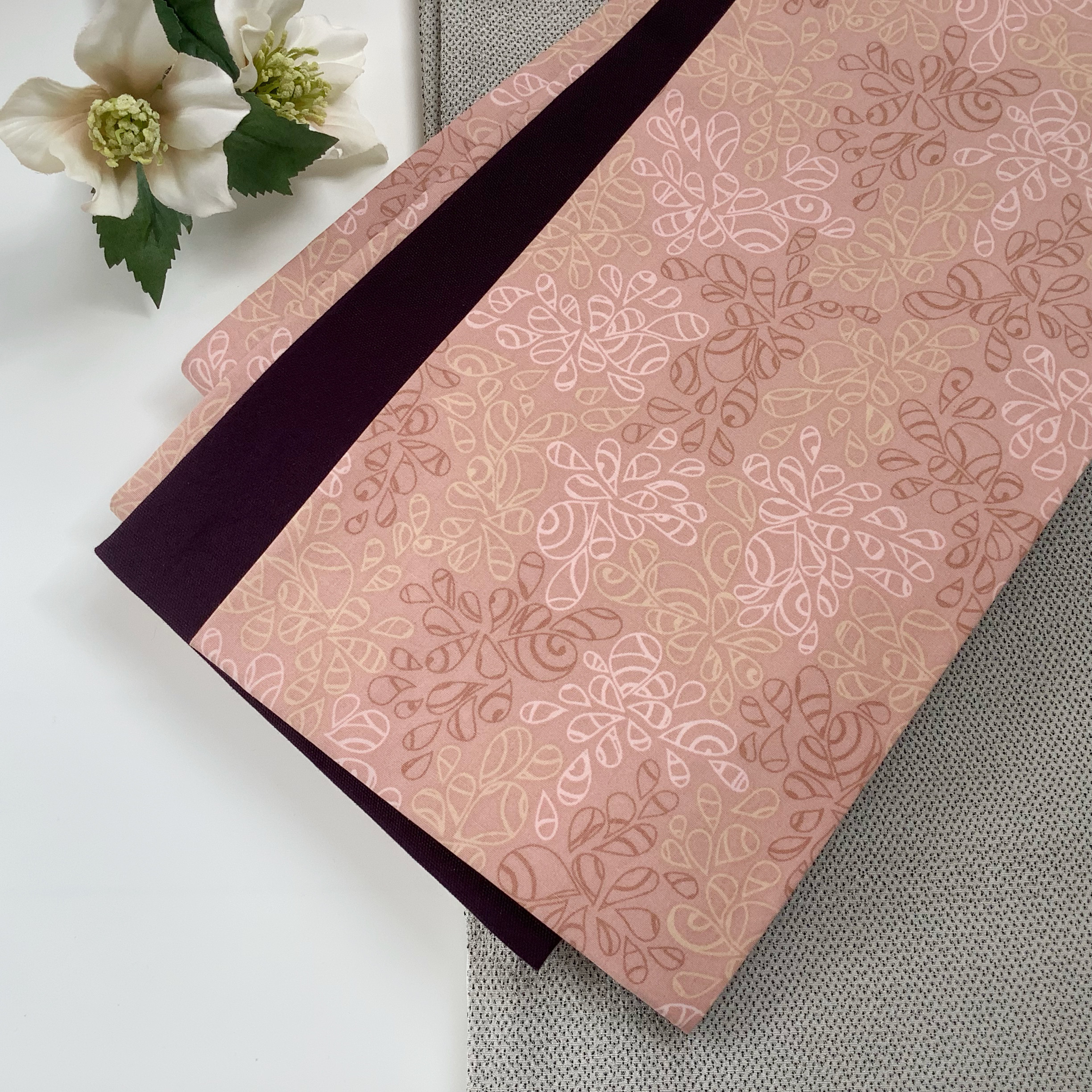 しずく抽象柄　半幅帯　珊瑚ピンク／紫紺