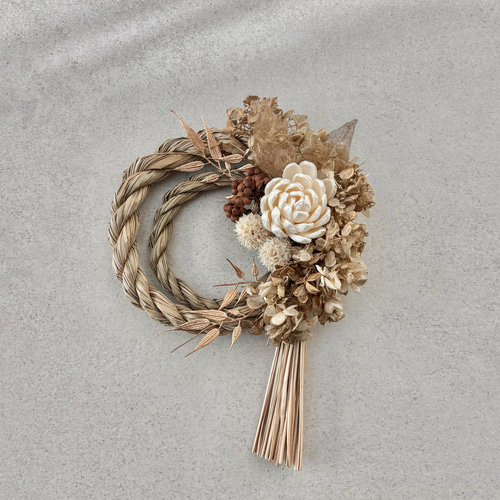しめ縄飾り しめ縄リース しめ縄 ハンドメイド ドライフラワーリース スワッグ 2025年新作 ソラフラワー 幸せを願い ナチュラル しめ縄飾り しめ縄