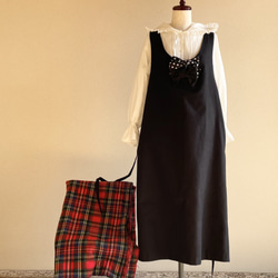 リボン付き（2個）黒のジャンパースカート ロングスカート