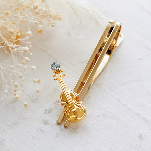 バイオリンと選べるクリスタルのネクタイピン 5枚目の画像