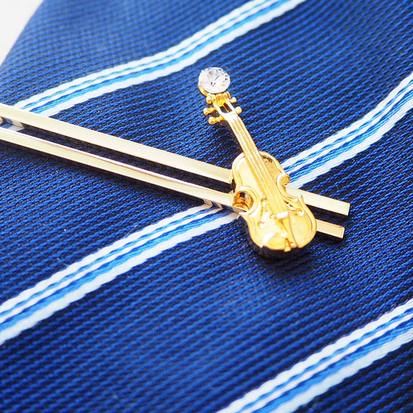 バイオリンと選べるクリスタルのネクタイピン 3枚目の画像