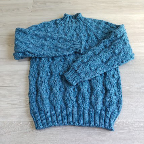 手編み＞ラグラン袖のブルーセーター ニット・セーター am-amu-amuu