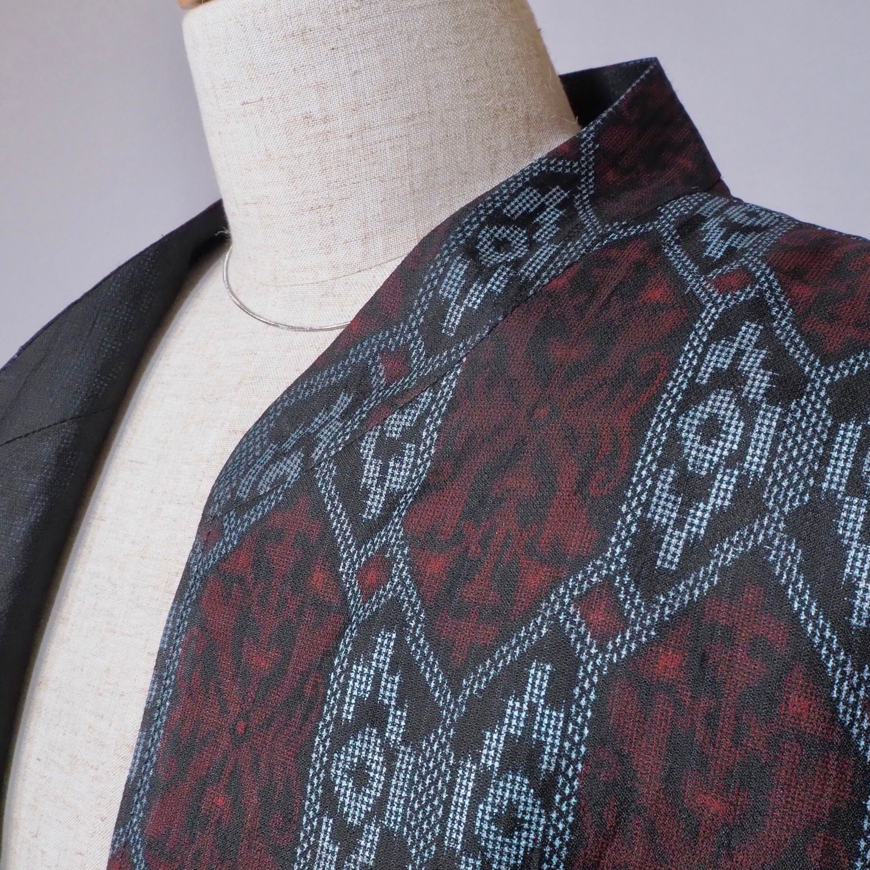 creema価格★着物リメイク TanLan クロップドジャケット シースルーブラック 亀甲