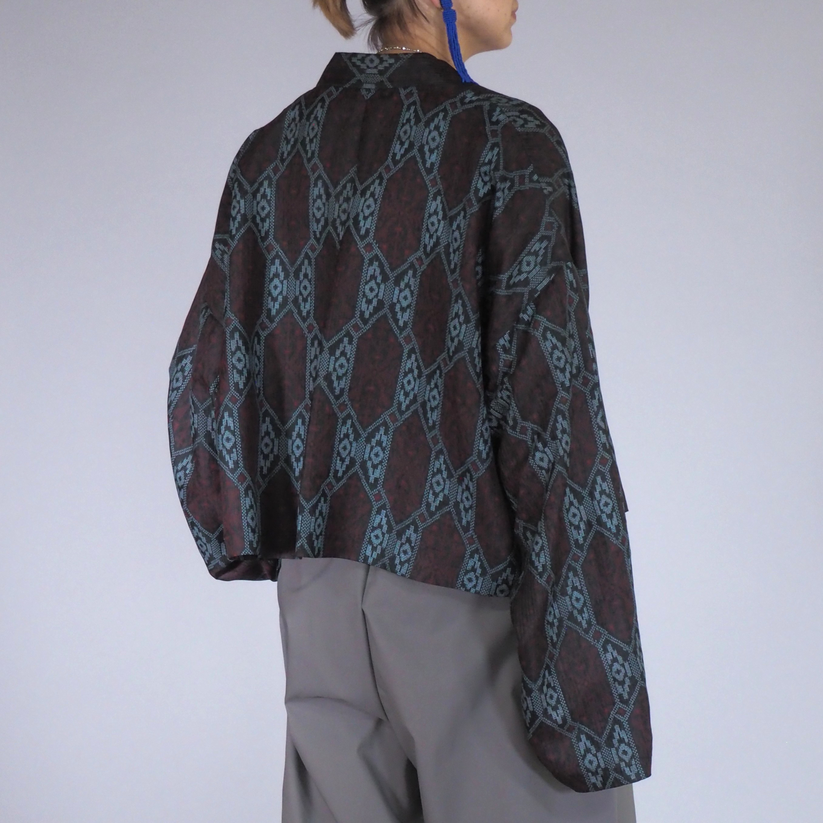 creema価格★着物リメイク TanLan クロップドジャケット シースルーブラック 亀甲