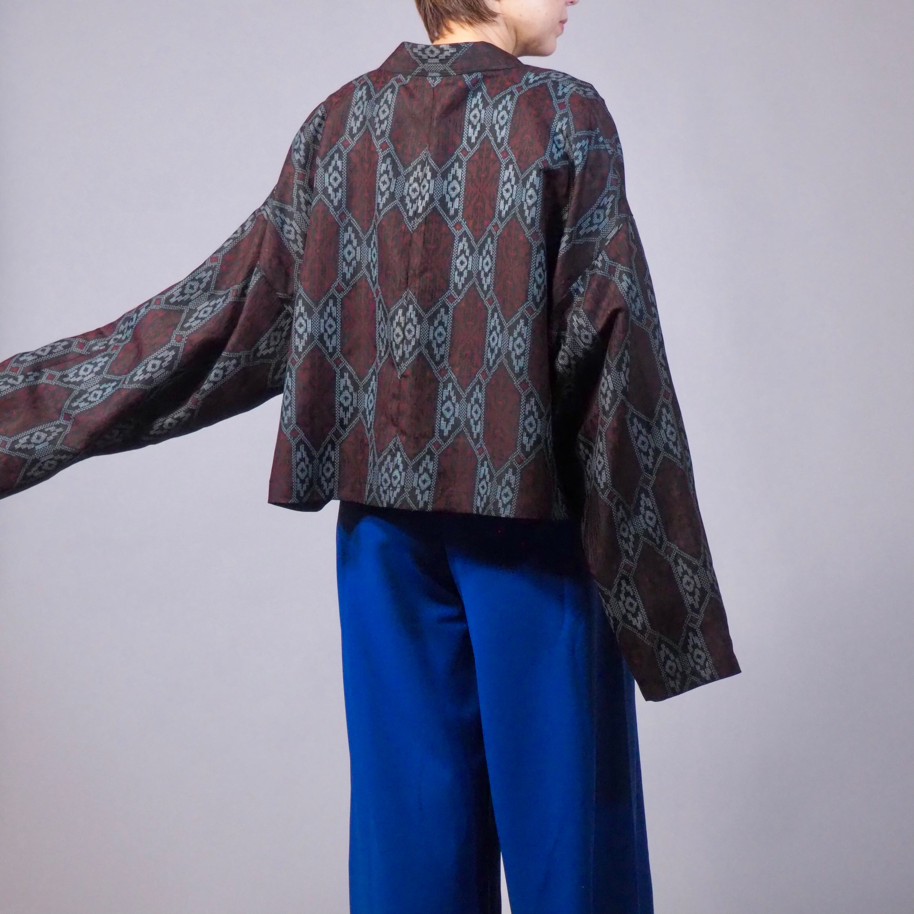 creema価格★着物リメイク TanLan クロップドジャケット シースルーブラック 亀甲