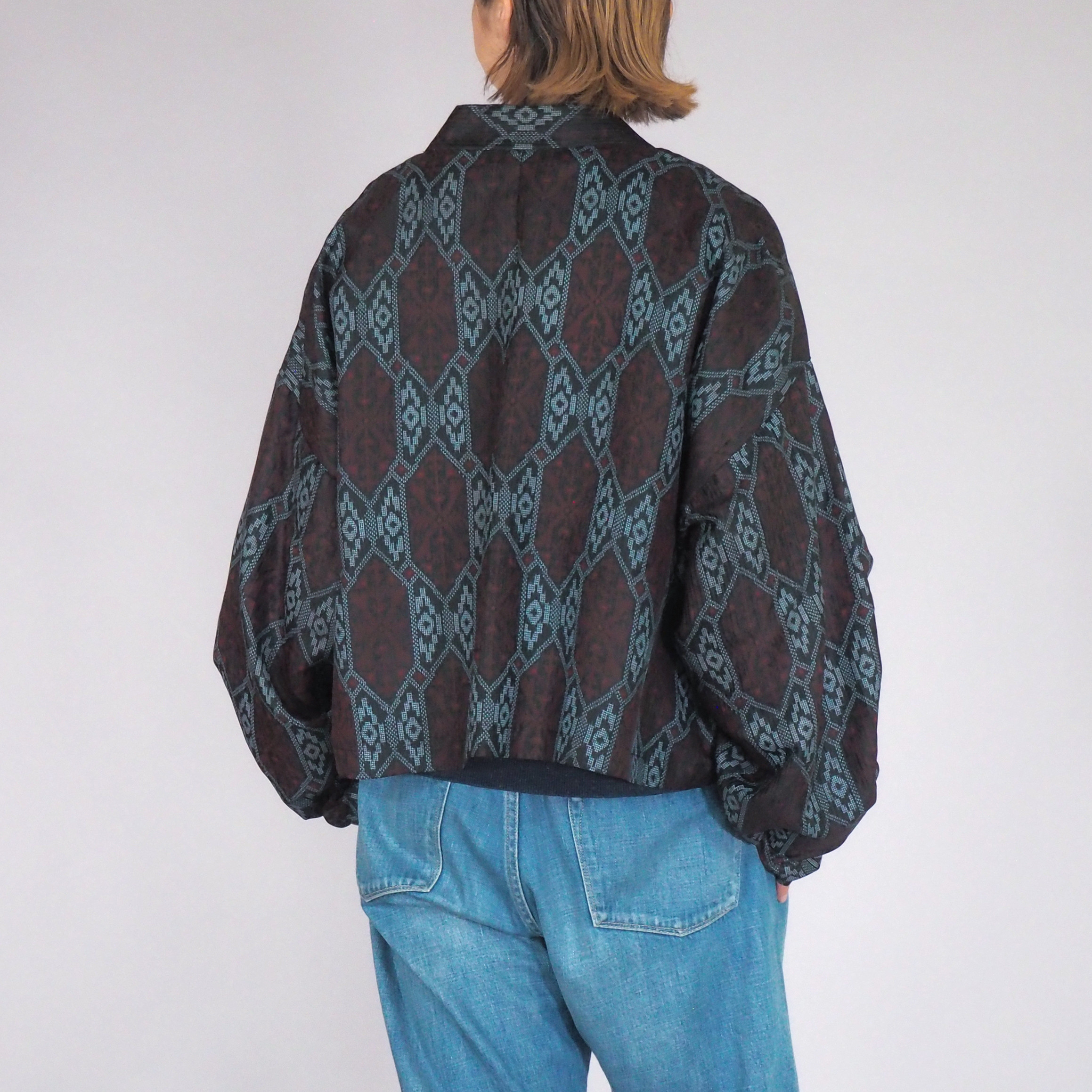 creema価格★着物リメイク TanLan クロップドジャケット シースルーブラック 亀甲