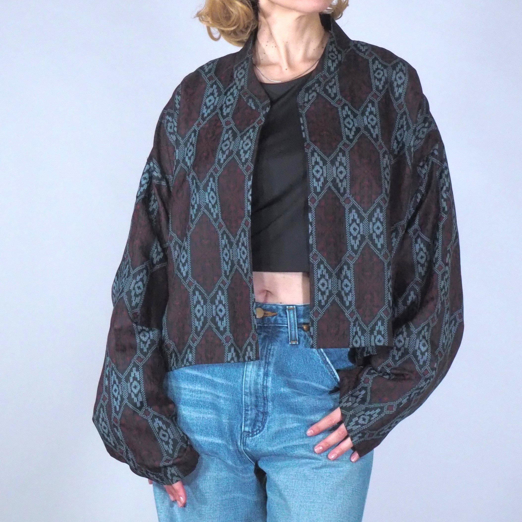 creema価格★着物リメイク TanLan クロップドジャケット シースルーブラック 亀甲