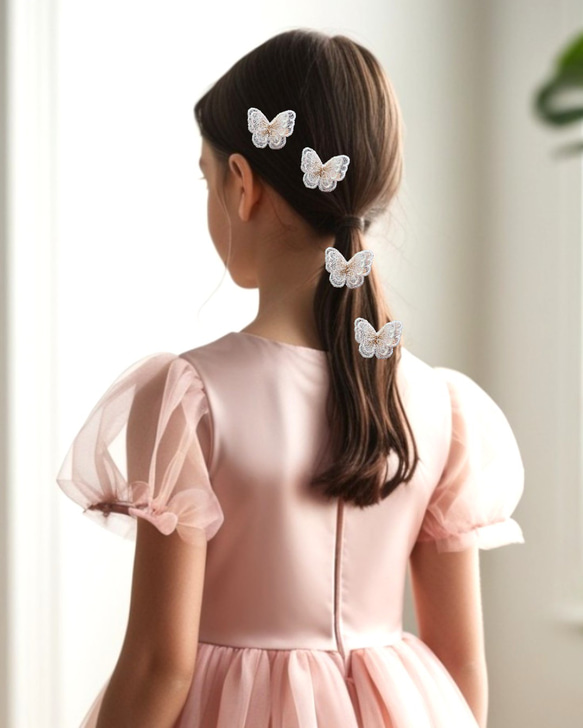 6つセット　蝶々レースのヘアクリップ　二枚羽　結婚式など特別な日に　❁オプション❁コットンパールのヘアピン 19枚目の画像