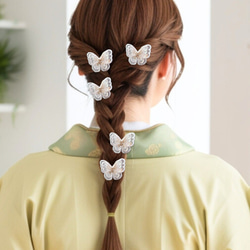 6つセット　蝶々レースのヘアクリップ　二枚羽　結婚式など特別な日に　❁オプション❁コットンパールのヘアピン 18枚目の画像