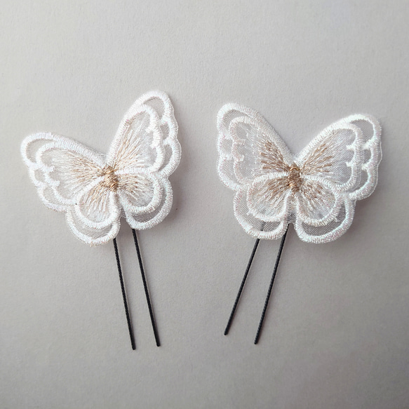 6つセット　蝶々レースのヘアクリップ　二枚羽　結婚式など特別な日に　❁オプション❁コットンパールのヘアピン 16枚目の画像