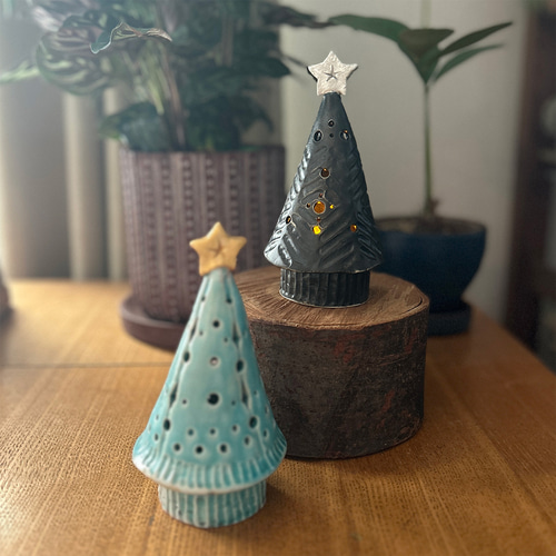 陶器のクリスマスツリー オーナメントセット【4個セット