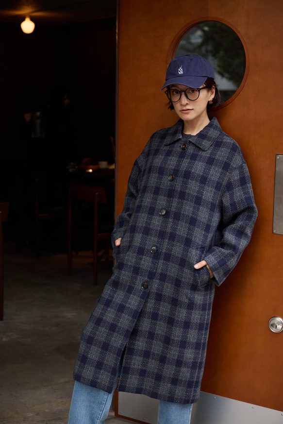 合わせやすく着まわし力に優れたウールコート　チェック柄ロングコート　241020-1 10枚目の画像
