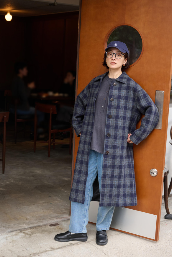 合わせやすく着まわし力に優れたウールコート　チェック柄ロングコート　241020-1 15枚目の画像