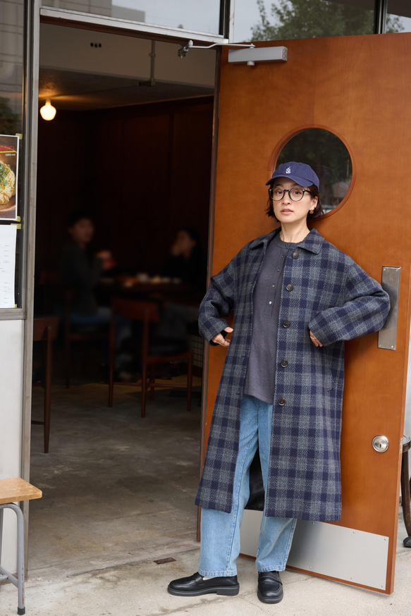 合わせやすく着まわし力に優れたウールコート　チェック柄ロングコート　241020-1 16枚目の画像
