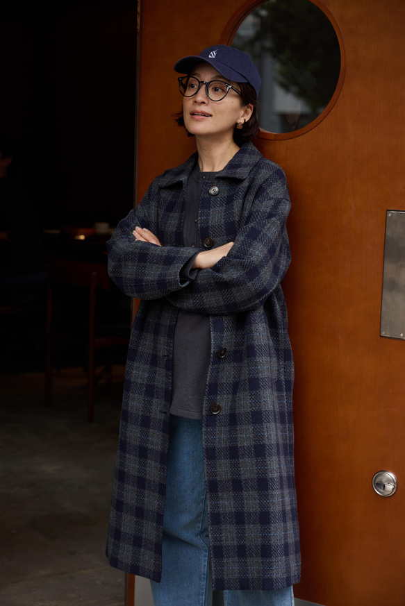合わせやすく着まわし力に優れたウールコート　チェック柄ロングコート　241020-1 9枚目の画像