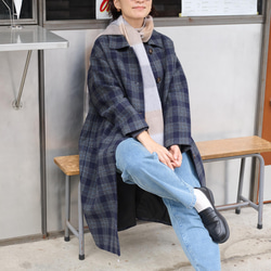 合わせやすく着まわし力に優れたウールコート　チェック柄ロングコート　241020-1 6枚目の画像