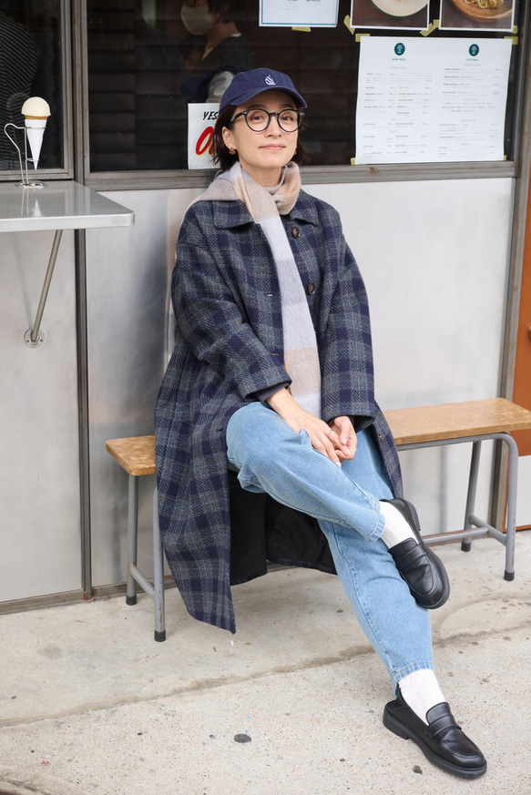 合わせやすく着まわし力に優れたウールコート　チェック柄ロングコート　241020-1 6枚目の画像