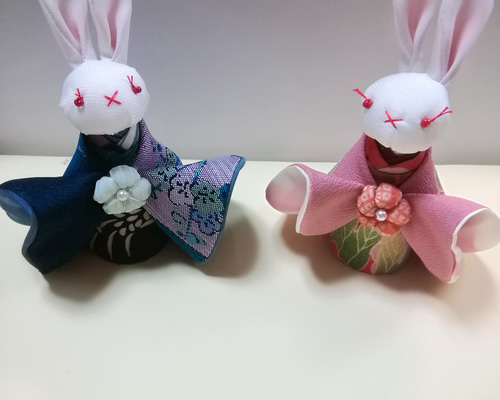 小手毬　雛人形　ウサギ　ハンドメイド ハンドメイド うさぎ人形 2体 「あ」 ひな人形・雛飾り bono 通販