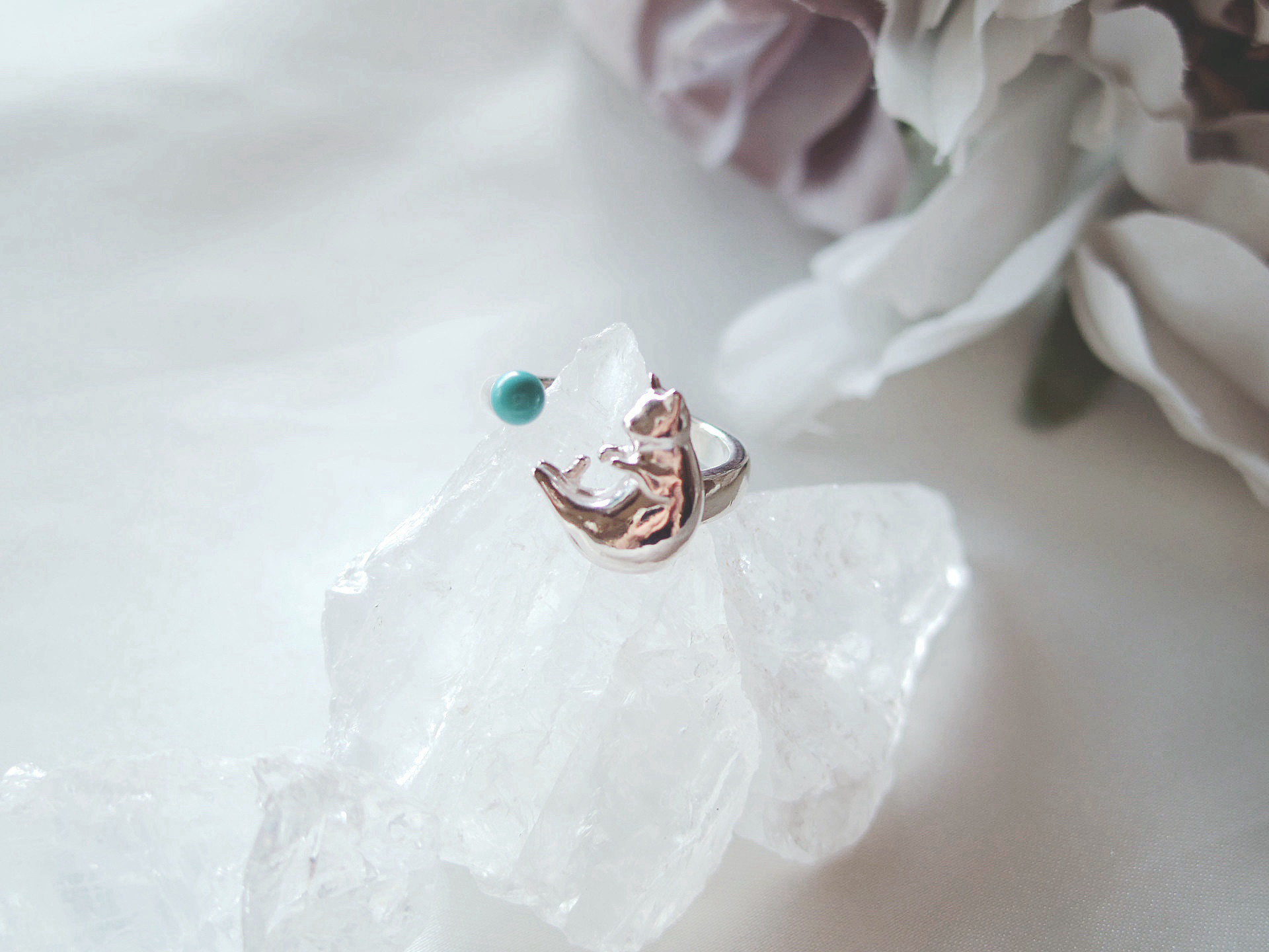 【ねこ好きさんの指輪】コロコロねこ　SV925 シルバーリング　12月誕生石トルコ石　CR-3 10,500円