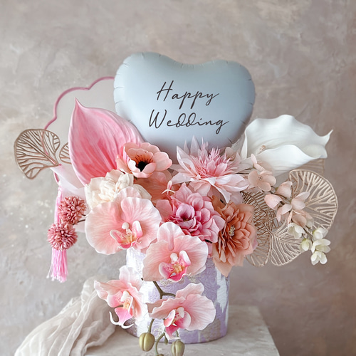 ★胡蝶蘭とバラの豪華ピンク壁掛けアレンジメント♪リボン付き☆ ☆胡蝶蘭とバラの豪華ピンク壁掛けアレンジメント♪リボン付き