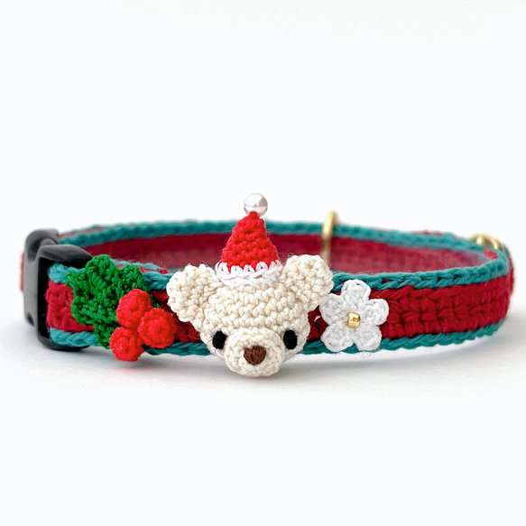 しろくまサンタ 猫さんにやさしい首輪【クリスマス かぎ針編み 猫の