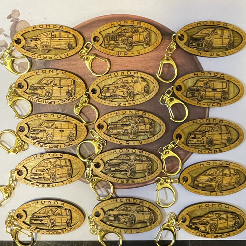 ホンダシビック CIVIC HONDA 希望ナンバー刻印 木製キーホルダー