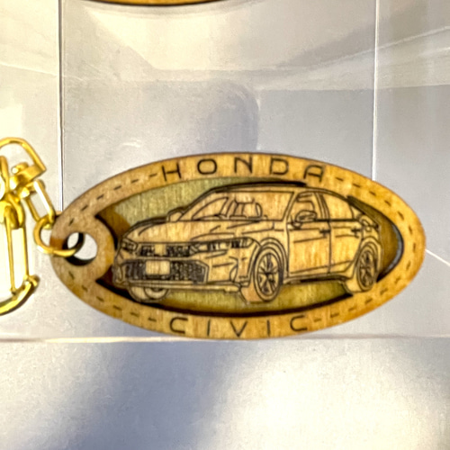 ホンダシビック CIVIC HONDA 希望ナンバー刻印 木製キーホルダー