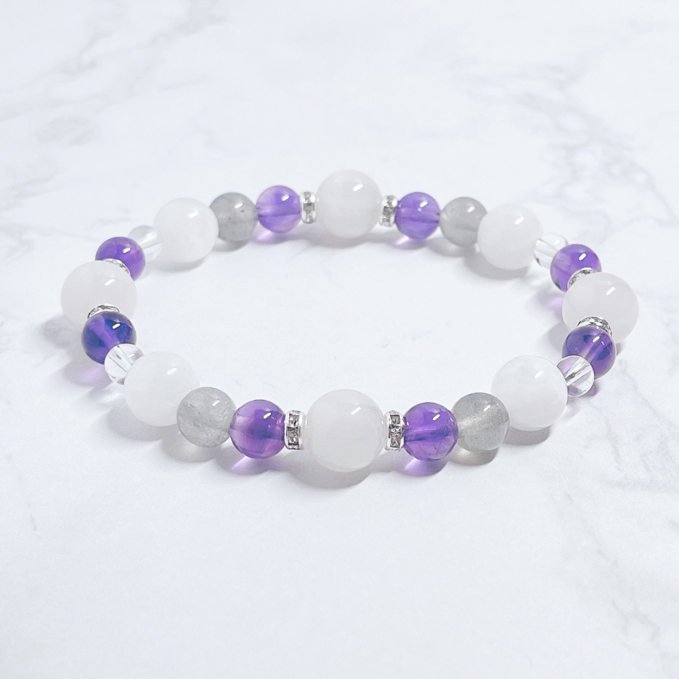 ✦天使の守護石★心安らぐ癒しのブレス◎エンジェルクォーツ ムーンストーン アメジスト 天然石 ブレスレット No779