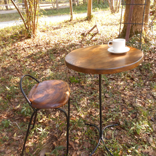 欅　カフェテーブル　ローテーブル　アイアン けやき ひとりカフェテーブル 11-04 （テーブルのみ:高さ変更