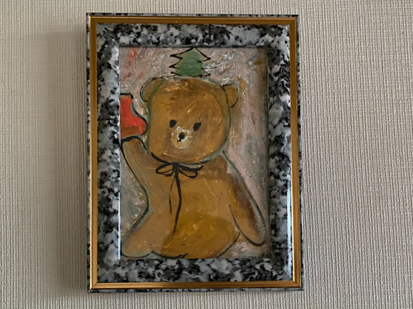 絵画。原画【クリスマスを迎えて可愛い熊ちゃん】 絵画 アカザ麦