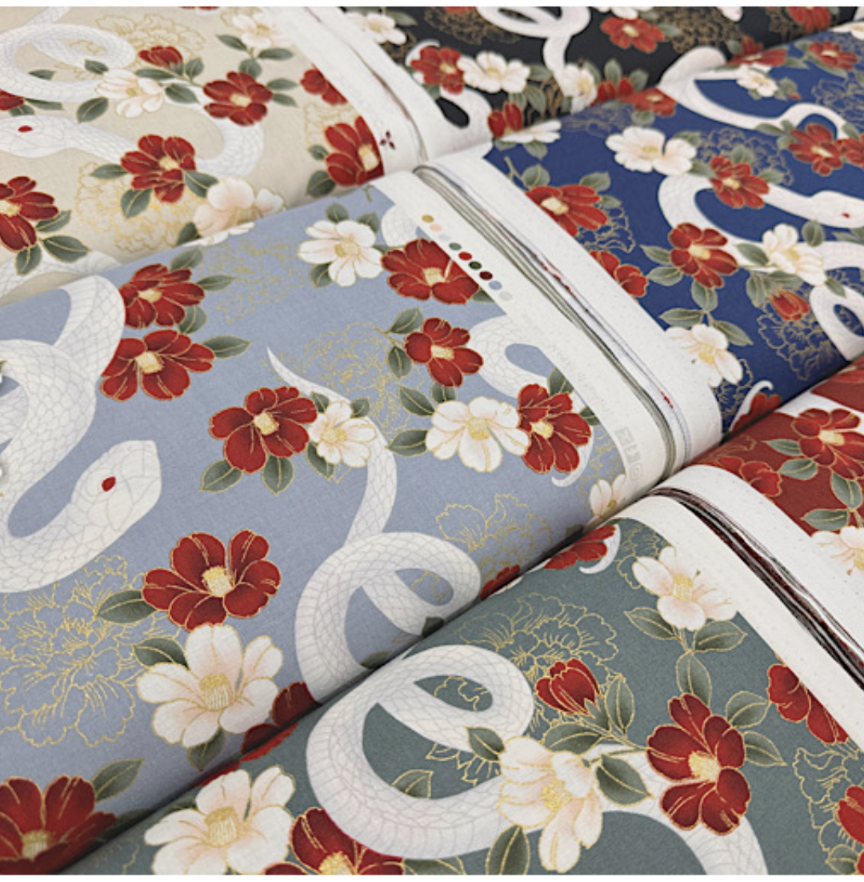 白蛇と椿柄【オーダー生地見本】