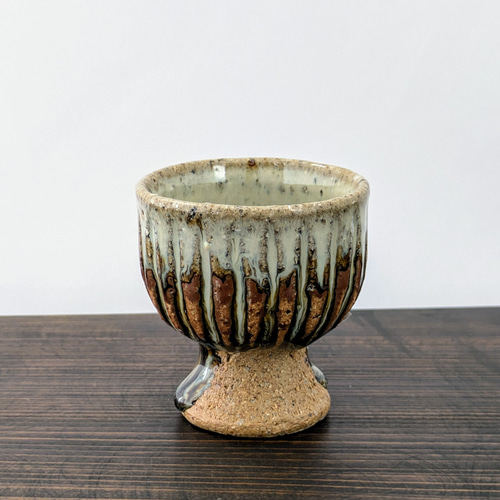 山田錦丸しのぎ馬上杯(藁灰釉×黒飴釉) おちょこ・ぐい呑み・徳利 東条